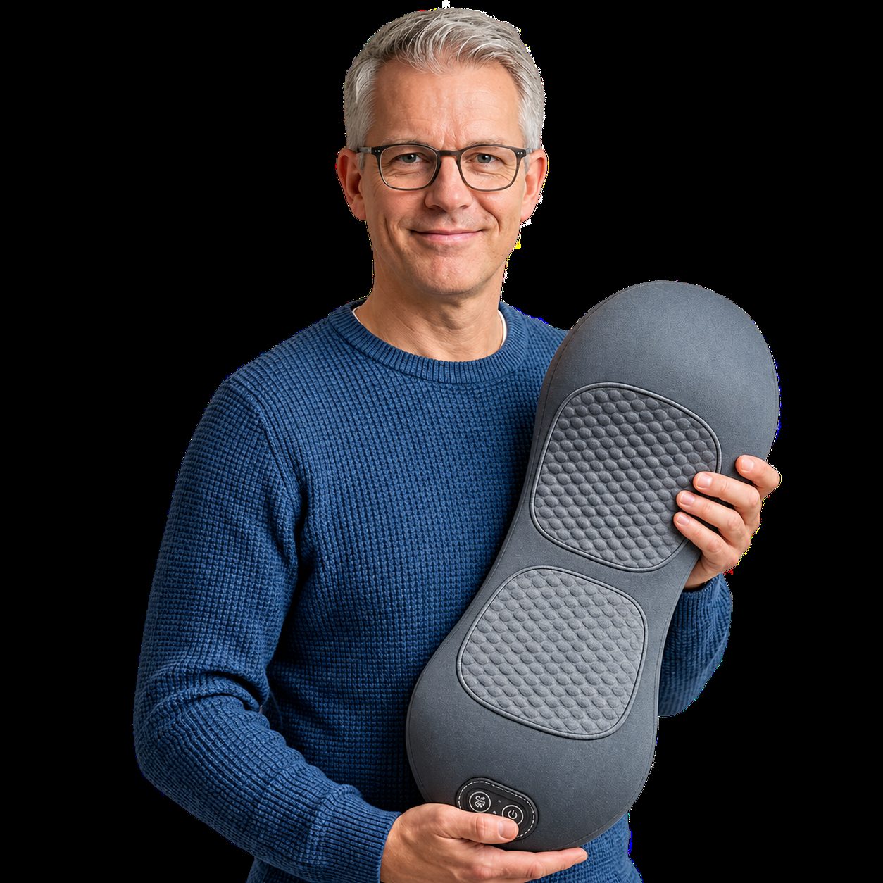 Älterer Mann hält das OrthoVital Pro Massagekissen